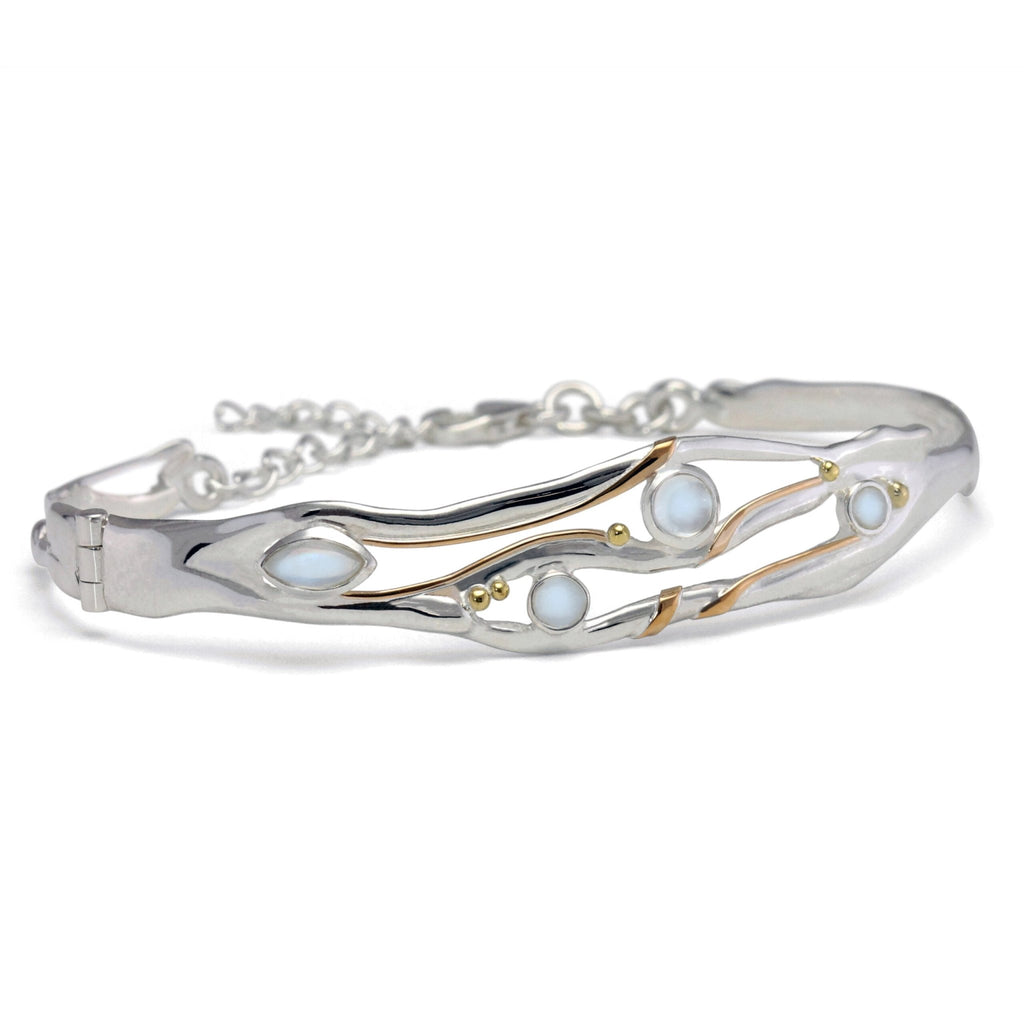 Sterling Silver Hinged Ladies Bangle with Moonstone - NiaYou Jewellery