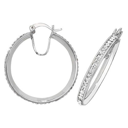 Sterling Silver Hoop Earrings with Crystals 25 MM - NiaYou Jewellery