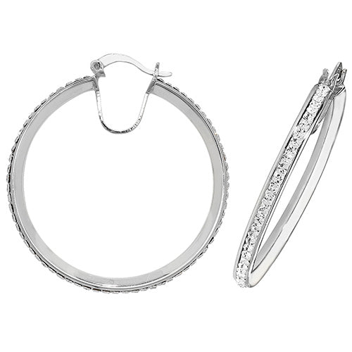 Sterling Silver Hoop Earrings with Crystals 30 MM - NiaYou Jewellery