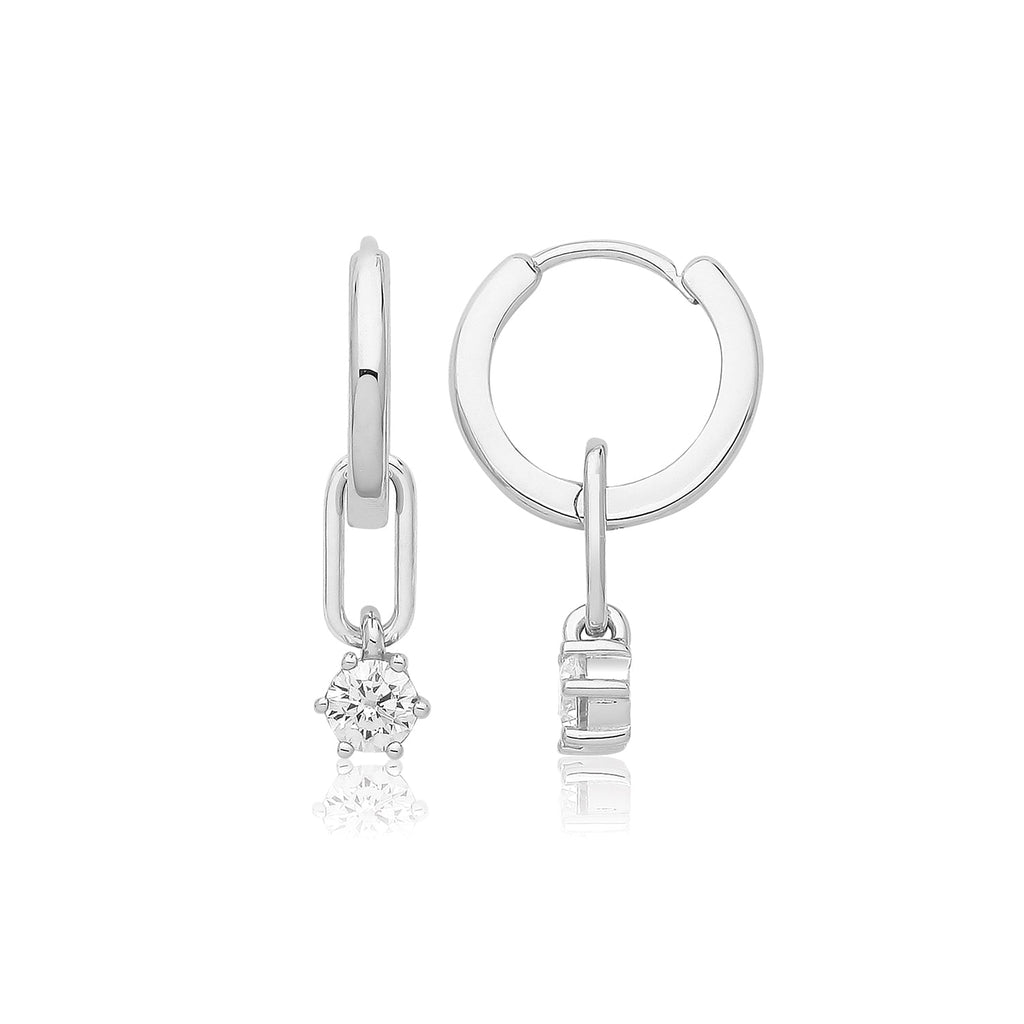 Sterling Silver Huggie Hoop Earrings with Cubic Zirconia Drop - NiaYou Jewellery