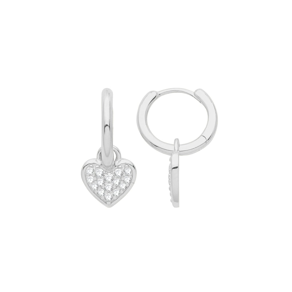 Sterling Silver Huggie Hoop Earrings with CZ Heart Drop - NiaYou Jewellery