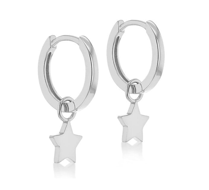 Sterling Silver Huggie Hoops with Star Drop - NiaYou Jewellery