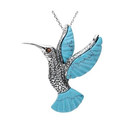 Sterling Silver Hummingbird Bird Turquoise Pendant on Chain - NiaYou Jewellery