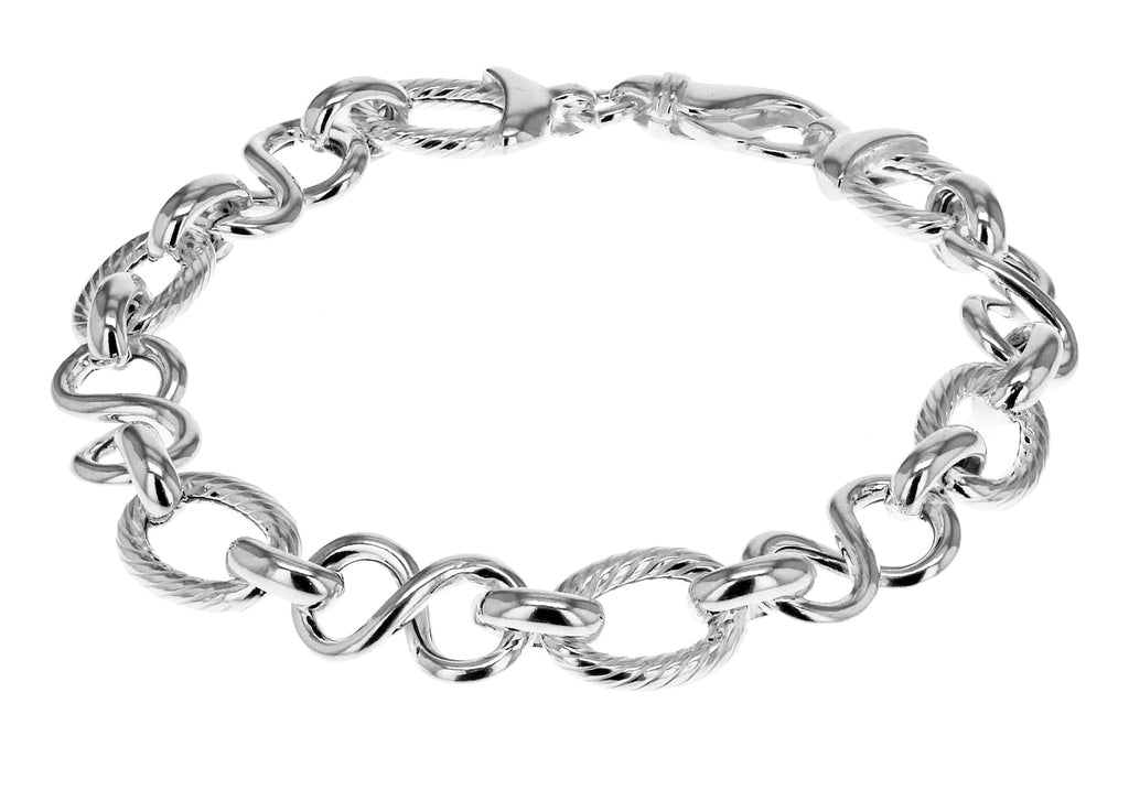 Sterling Silver Infinity and Textured Oval Links Bracelet - NiaYou Jewellery