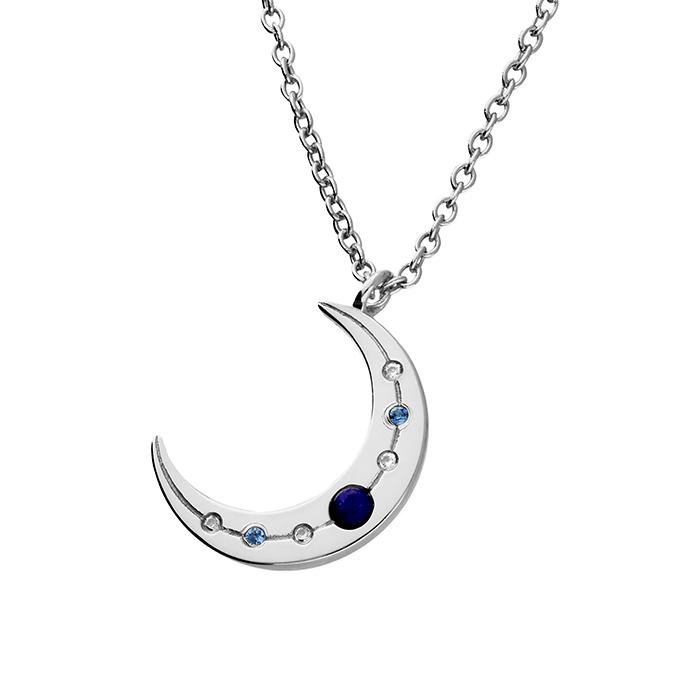Sterling Silver Lapis and CZ Moon Pendant Necklace - NiaYou Jewellery