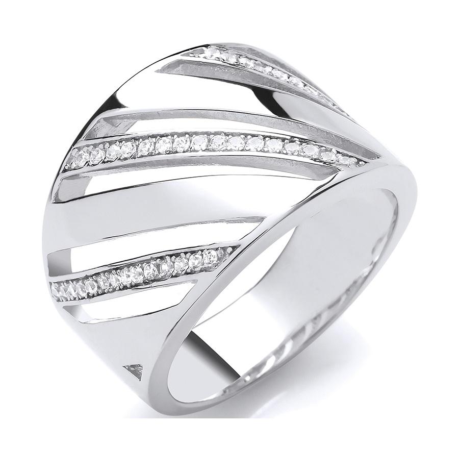 Sterling Silver Large Band Ring with Cubic Zirconia - NiaYou Jewellery