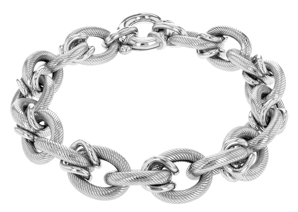 Sterling Silver Large Oval and Round Textured Links Bracelet 20 cm - NiaYou Jewellery
