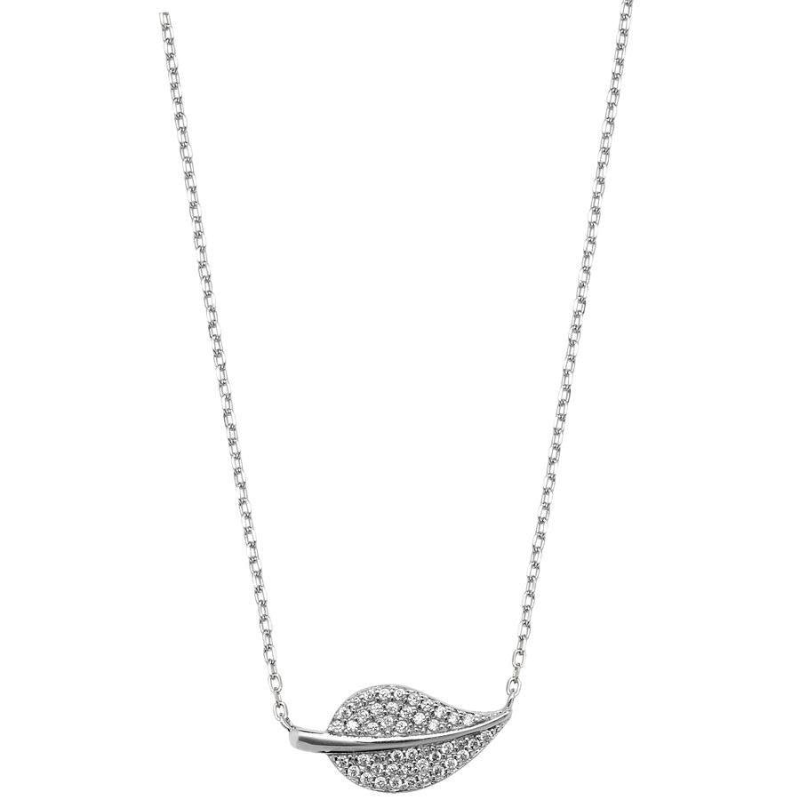 Sterling Silver Leaf Necklace with Cubic Zirconia - NiaYou Jewellery