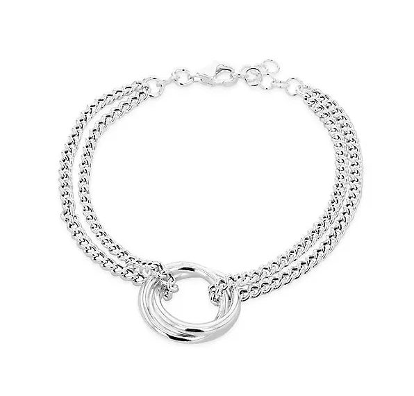 Sterling Silver Linked Rings Double Curb Chain Bracelet - NiaYou Jewellery