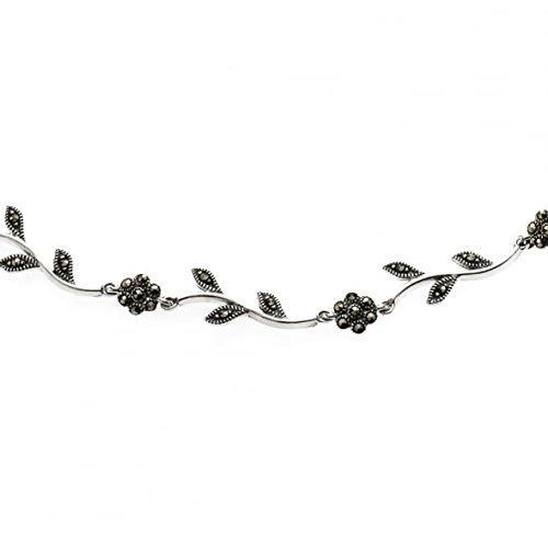 Sterling Silver Marcasite Flower and Leaf Bracelet - NiaYou Jewellery