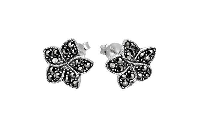 Sterling Silver Marcasite Flower Stud Earrings - NiaYou Jewellery