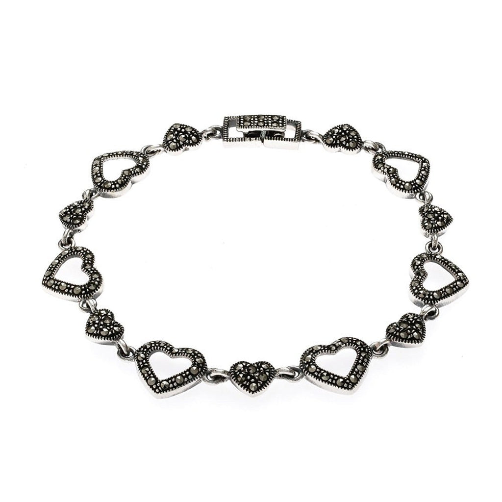 Sterling Silver Marcasite Link Heart Bracelet - NiaYou Jewellery