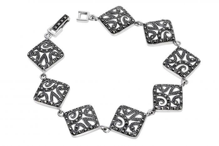 Sterling Silver Marcasite Square Links Bracelet - NiaYou Jewellery