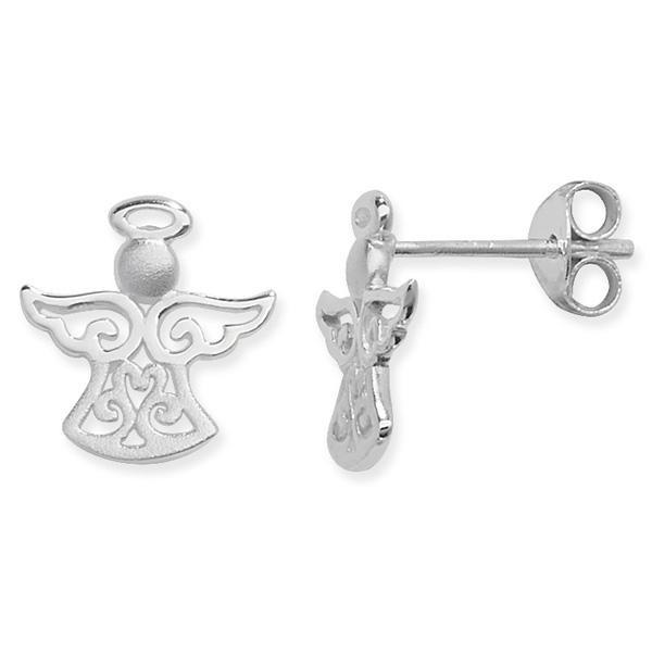 Sterling Silver Matt and Polished Angel Stud Earrings - NiaYou Jewellery