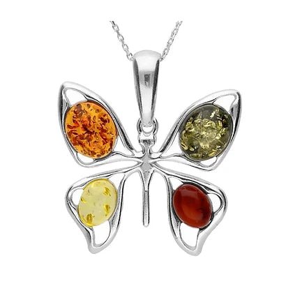 Sterling Silver Mix Amber Butterfly Pendant on Chain - NiaYou Jewellery