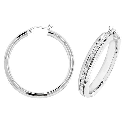 Sterling Silver Moondust Hoop Earrings 30 MM - NiaYou Jewellery