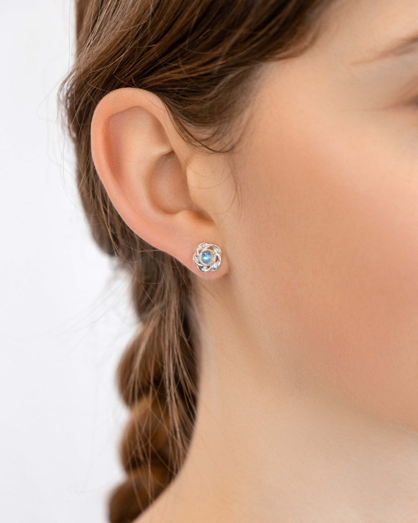 Sterling Silver Moonstone Flower Stud Earrings - NiaYou Jewellery