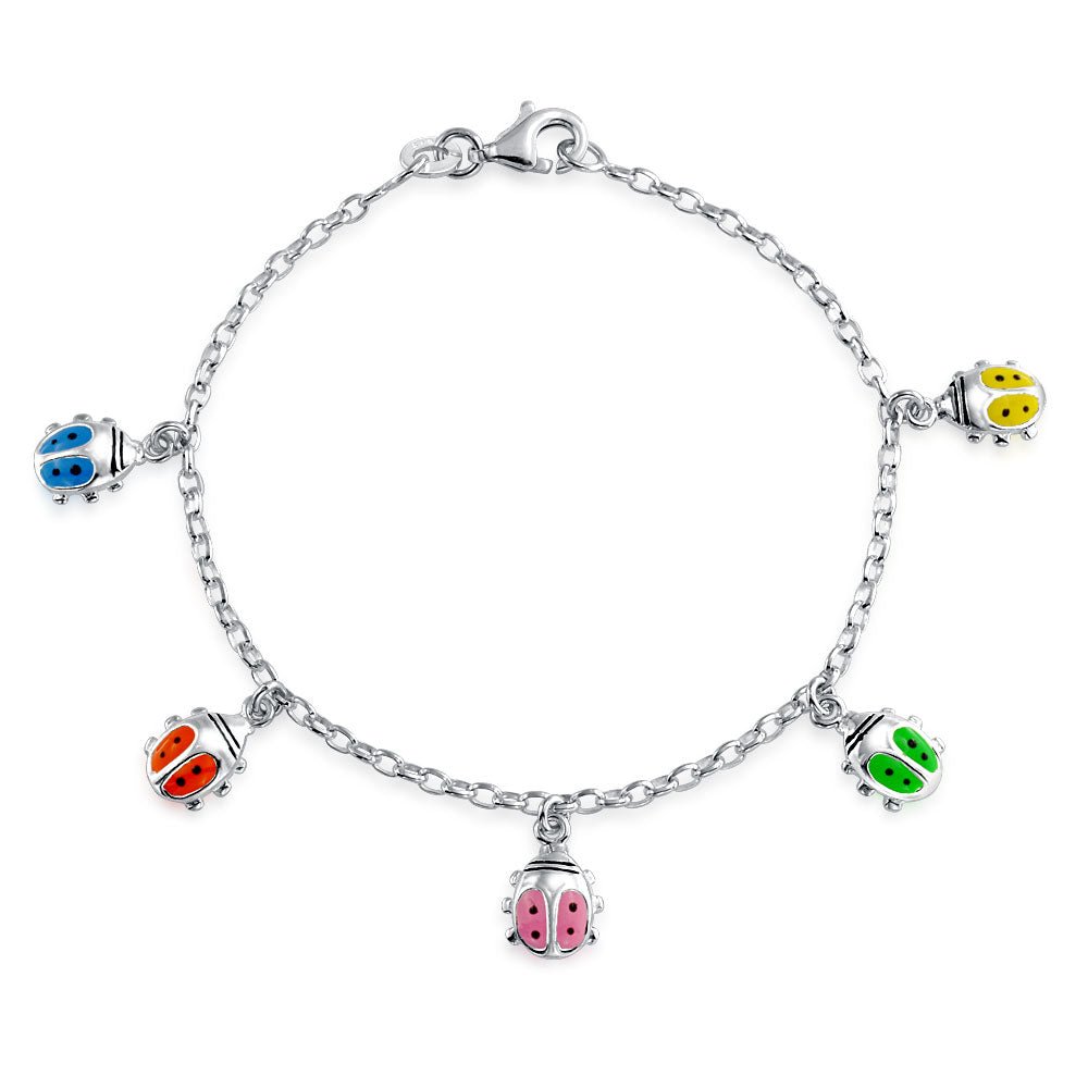 Sterling Silver Multi Coloured Ladybird Girls Bracelet - NiaYou Jewellery