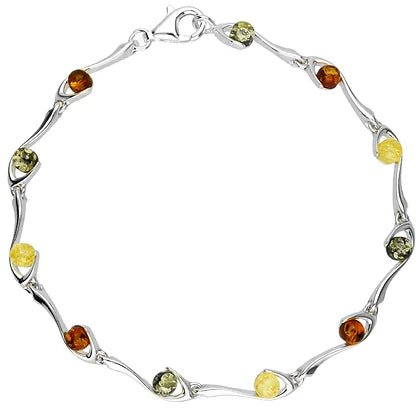 Sterling Silver Multicolour Amber Beads Ladies Bracelet - NiaYou Jewellery