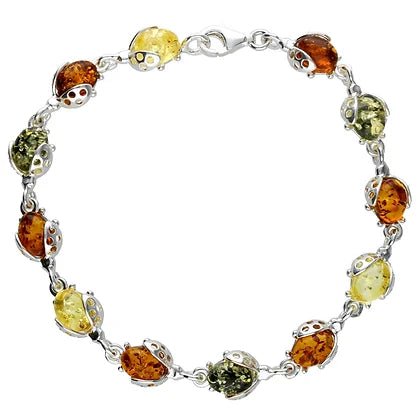 Sterling Silver Multicolour Amber Ladybird Ladies Bracelet - NiaYou Jewellery