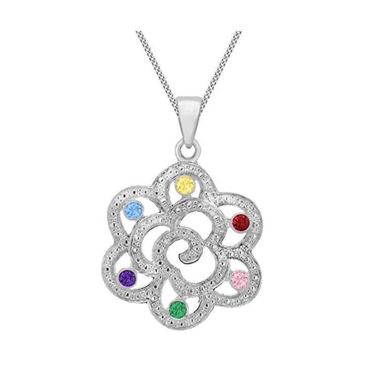 Sterling Silver Multicoloured Cubic Zirconia Flower Pendant Necklace - NiaYou Jewellery