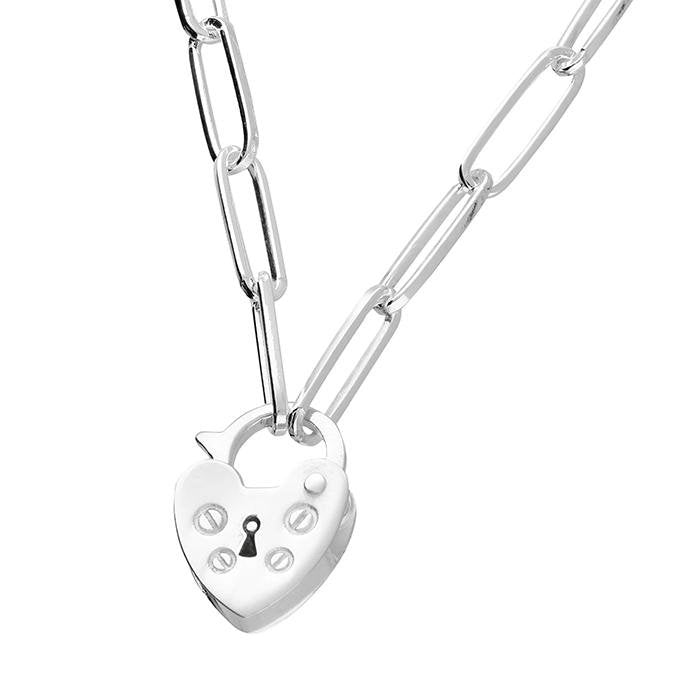 Sterling Silver Necklace Paperclip Chain with Padlock - NiaYou Jewellery