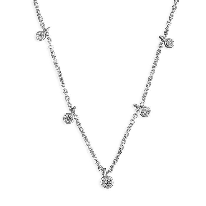 Sterling Silver Necklace with 5 Rubover Cubic Zirconia Drops - NiaYou Jewellery