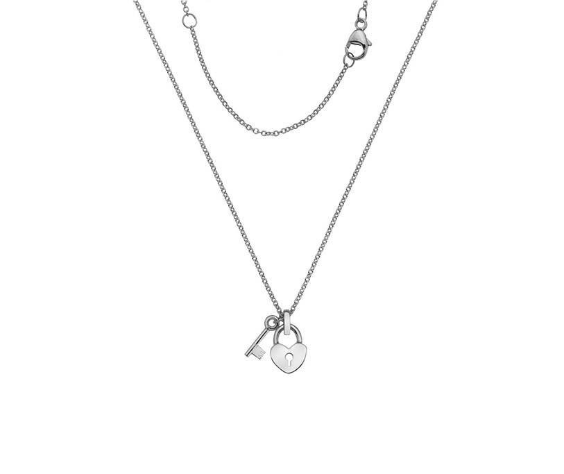Sterling Silver Necklace with Small Padlock Heart and Key Pendant - NiaYou Jewellery