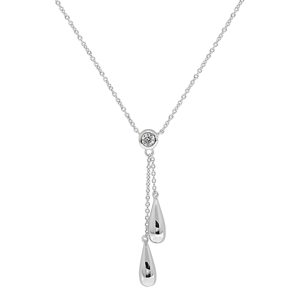 Sterling Silver Necklace with Two Oval Drops - NiaYou Jewellery