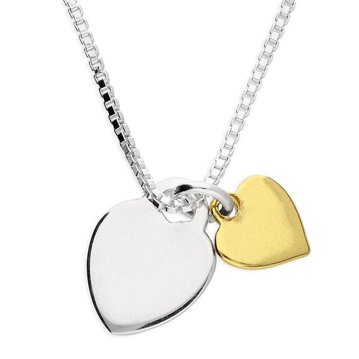 Sterling Silver Necklace with Yellow Gold Plated Double Heart - NiaYou Jewellery