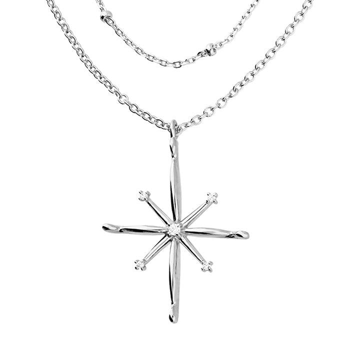 Sterling Silver North Star Pendant with Double Chain - NiaYou Jewellery