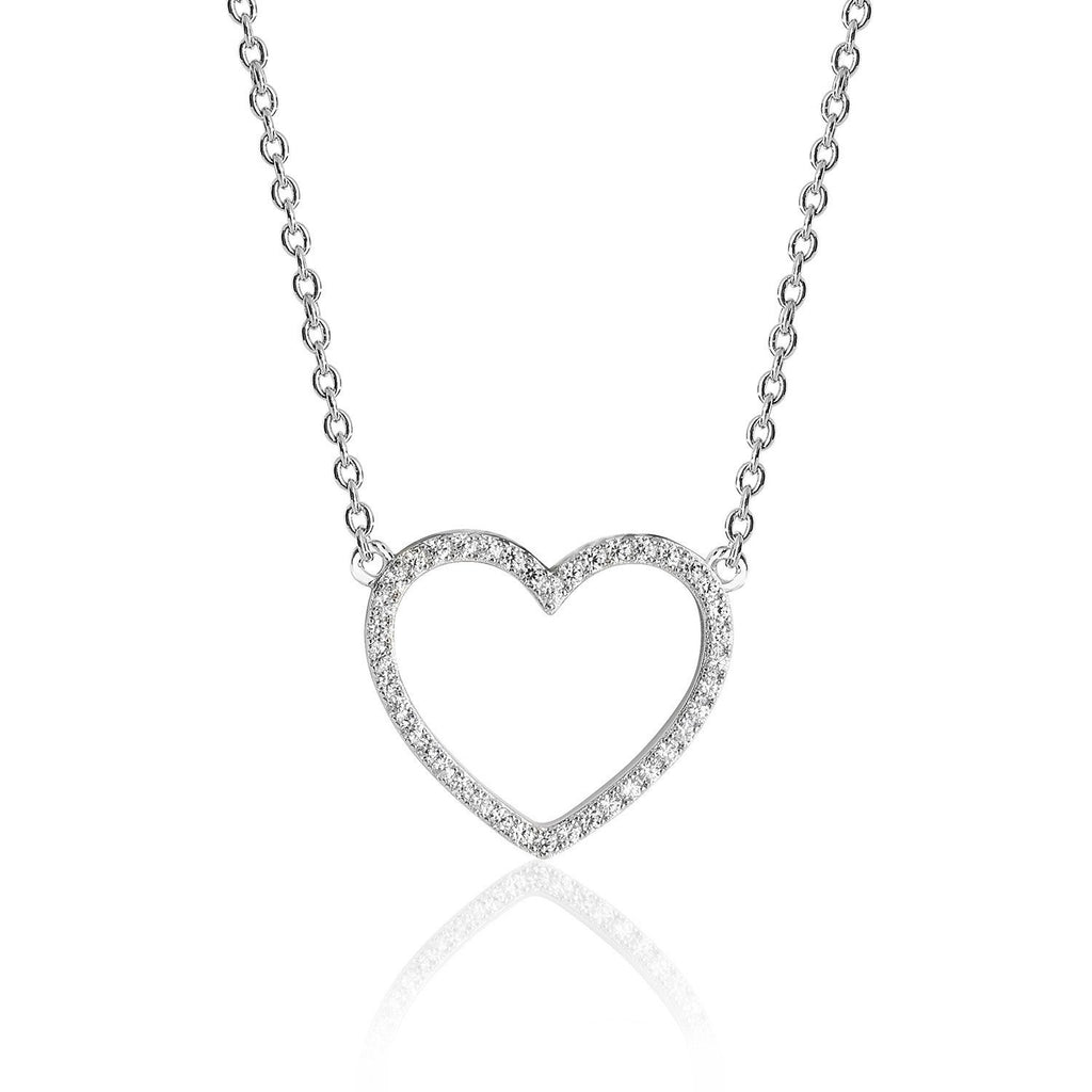 Sterling Silver Open Heart CZ Necklace - NiaYou Jewellery