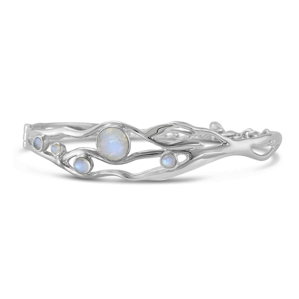 Sterling Silver Organic Bangle Bracelet with Moonstones - NiaYou Jewellery