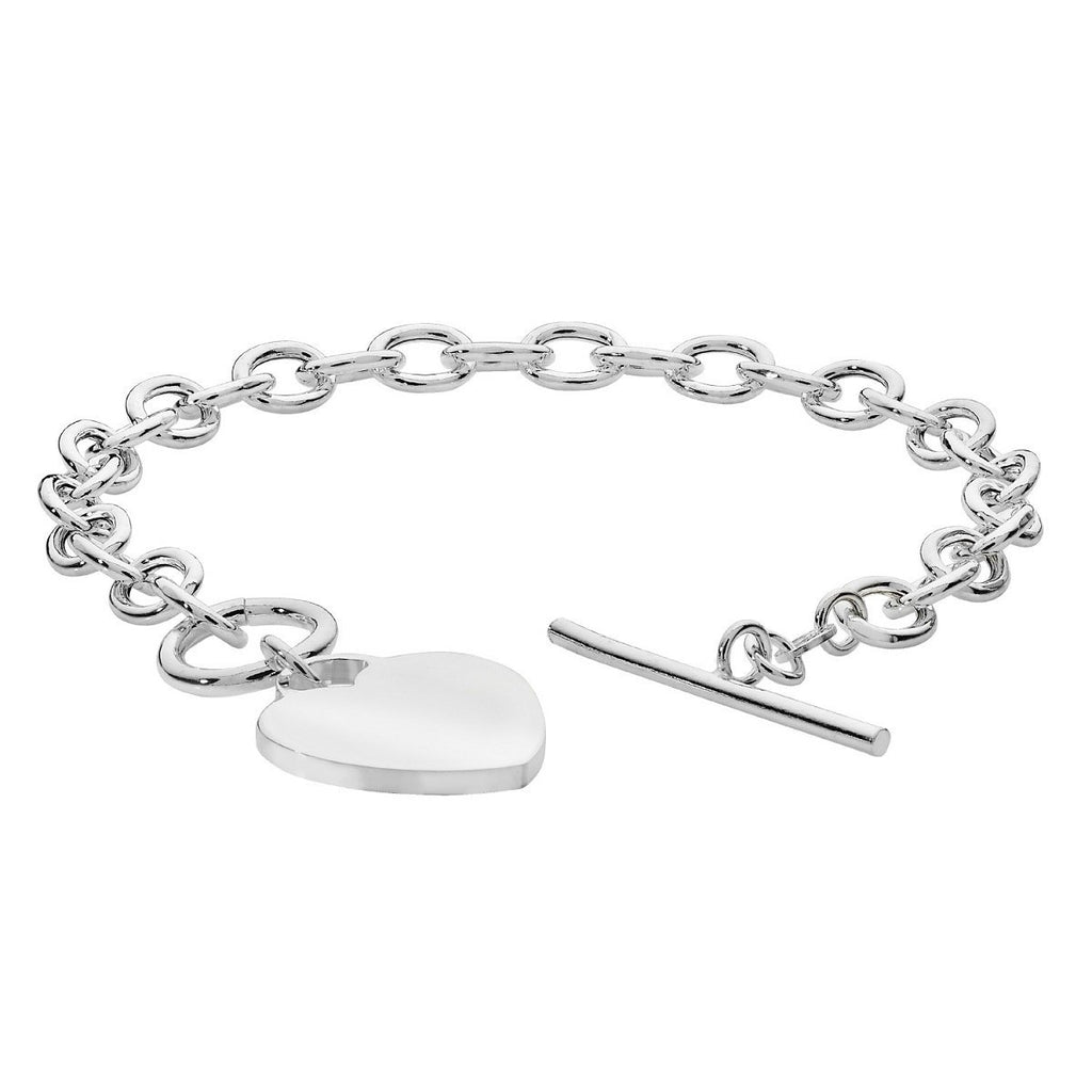 Sterling Silver Oval Belcher Heart T- Bar Bracelet - NiaYou Jewellery