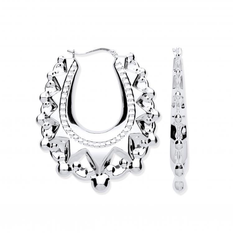 Sterling Silver Oval Large Spike Creole Earrings - NiaYou Jewellery
