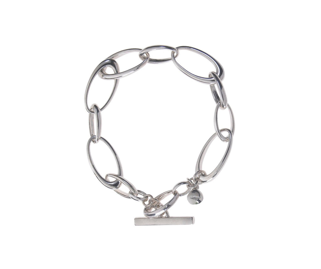 Sterling Silver Oval Links Bracelet with T-Bar 19 cm - NiaYou Jewellery