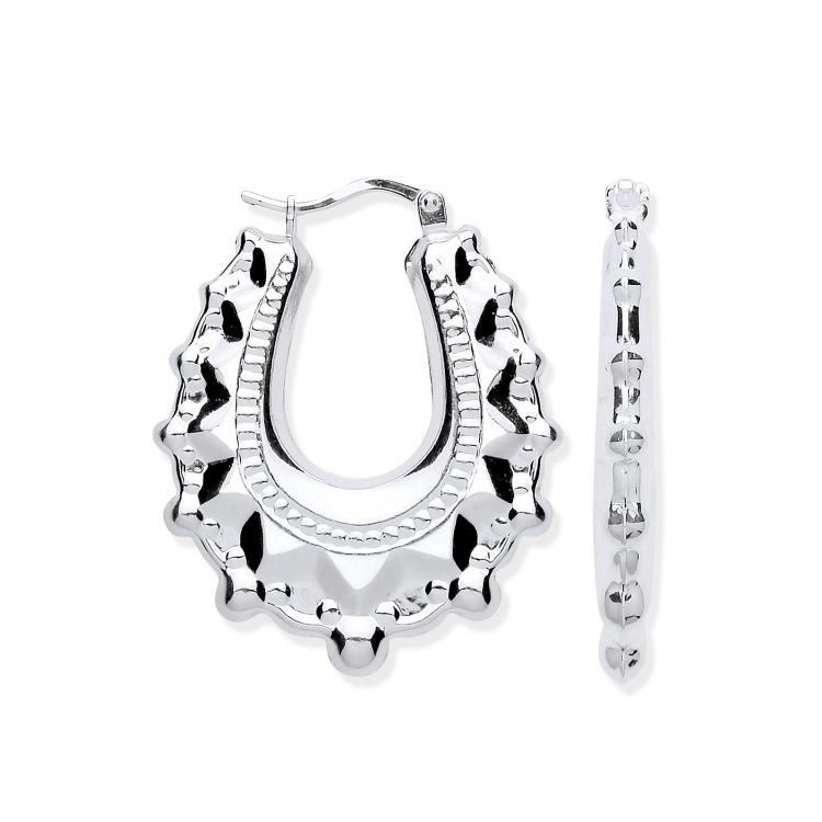 Sterling Silver Oval Spike Creole Earrings - NiaYou Jewellery
