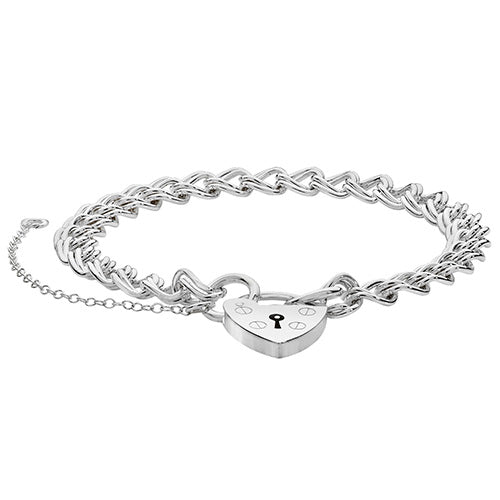 Sterling Silver Padlock Heart Double Chain Bracelet - NiaYou Jewellery