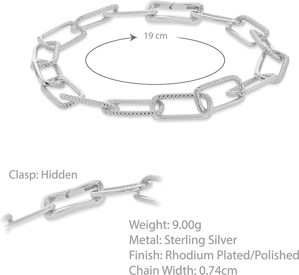 Sterling Silver Paperclip Half Twist Rhodium Plated Bracelet 19 cm - NiaYou Jewellery