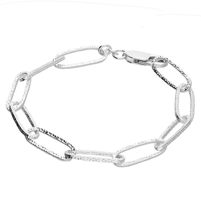 Sterling Silver Paperclip Textured Chain Bracelet - NiaYou Jewellery