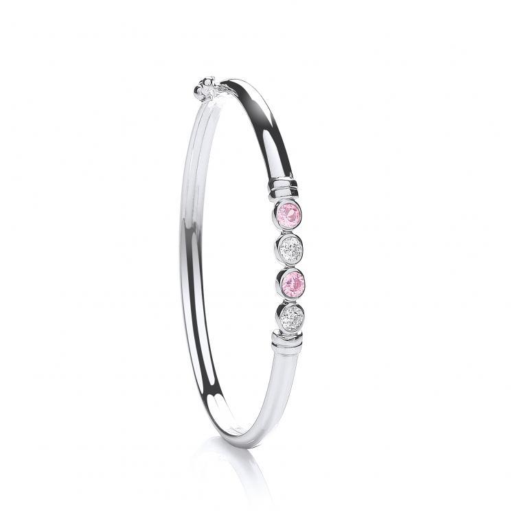 Sterling Silver Pink and Clear Cubic Zirconia Baby Bangle - NiaYou Jewellery