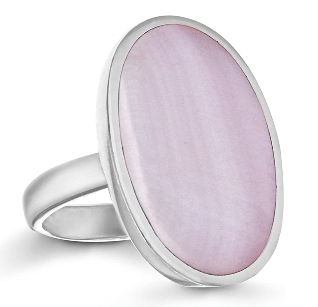 Sterling Silver Pink Mother Of Pearl Oval Ring - NiaYou Jewellery