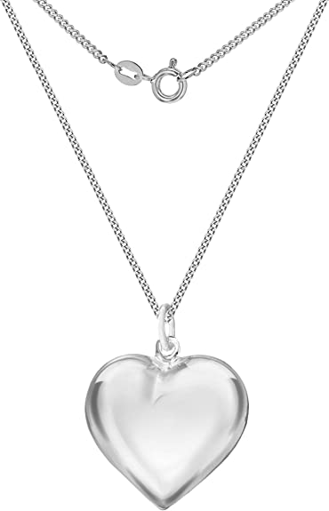 Sterling Silver Puff Heart Pendant on Curb Chain - NiaYou Jewellery