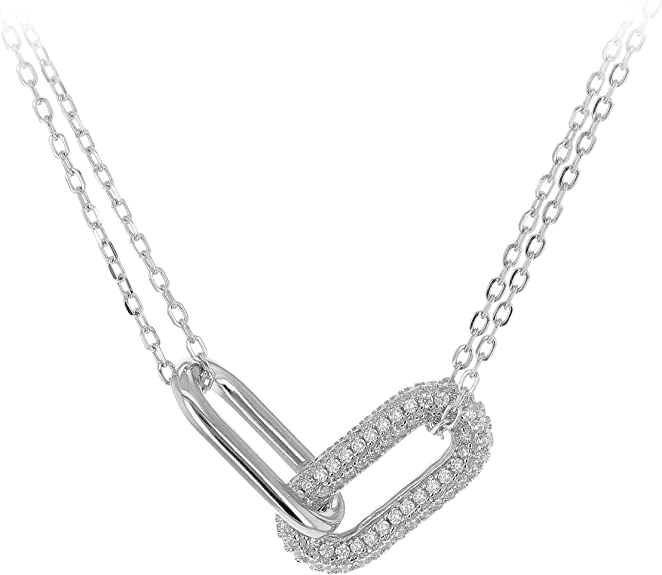 Sterling Silver Rhodium Plated Cubic Zirconia Paperlink Necklace - NiaYou Jewellery