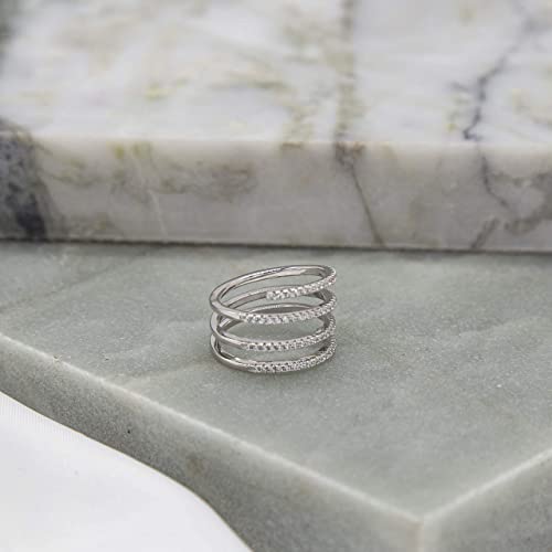 Sterling Silver Rhodium Plated Cubic Zirconia Spiral Ring - NiaYou Jewellery