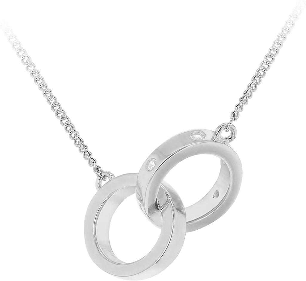 Sterling Silver Rhodium Plated CZ Linked-Rings Adjustable Necklace - NiaYou Jewellery
