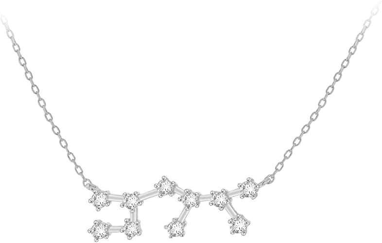 Sterling Silver Rhodium Plated CZ Star Zodiac Constellation Necklace - NiaYou Jewellery