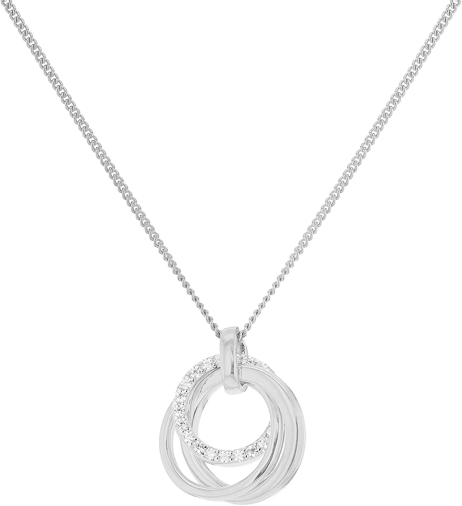 Sterling Silver Rhodium Plated CZ Three Linked-Rings Necklace - NiaYou Jewellery