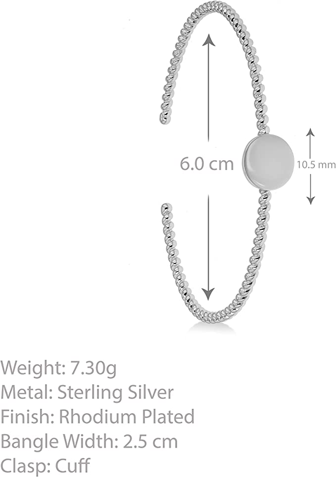 Sterling Silver Rhodium Plated Disc Twist Ladies Cuff Bangle - NiaYou Jewellery