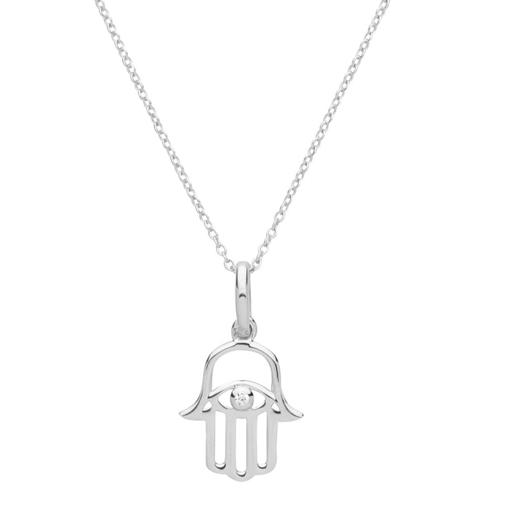 Sterling Silver Rhodium Plated Hamsa Hand Pendant Necklace - NiaYou Jewellery